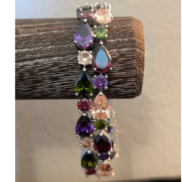 Multi-Colored Multi-Shaped Austrian Crystal Bracelet Marked 925 Sterling Silver - Picture 1 of 15
